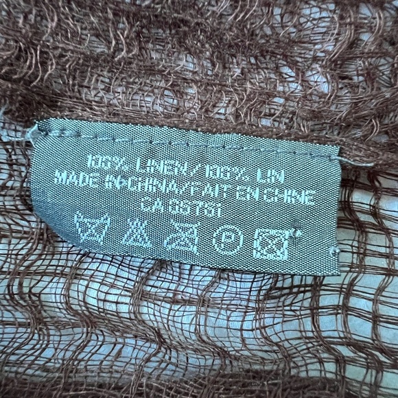 Scarf 100% LINEN Brown Loose Weave Breathable Thin Fringe 25 x 66 Rectangle - Picture 6 of 6